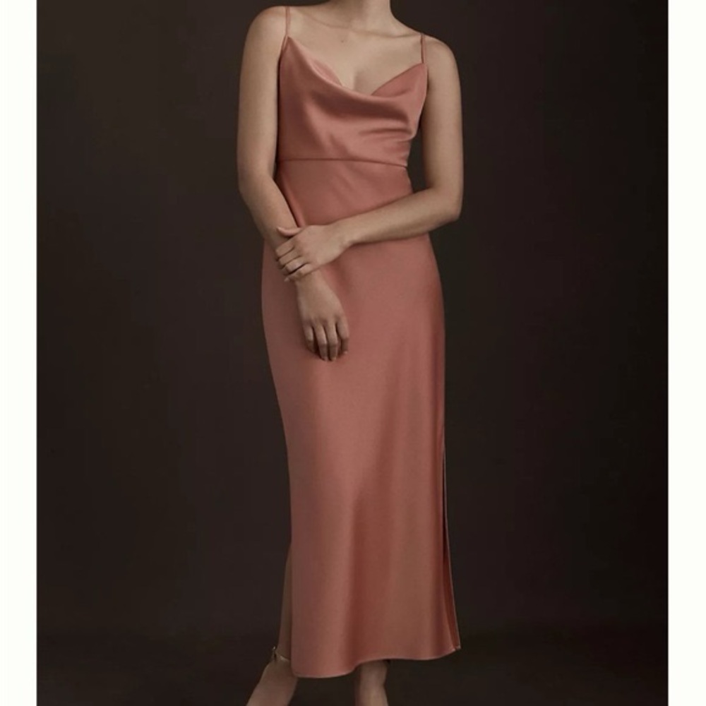 BHLDN Satin Dress in Warm Tan